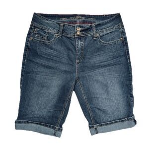 Royalty Bermuda Shorts Womens 12 Blue Cuffed Embellished Measure W32 Inseam 10.5